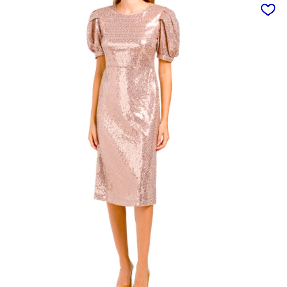 Rachel Parcell NWT, Rose Gold sequin dress with puff sleeves , size M